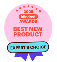 Award badge for 'Best New Product' and 'Expert's Choice' from kindred Awards 2025 on a pink background.
