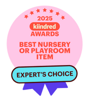 Award badge for 'Best Nursery or Playroom Item' with 'Expert's Choice' label on a pink background