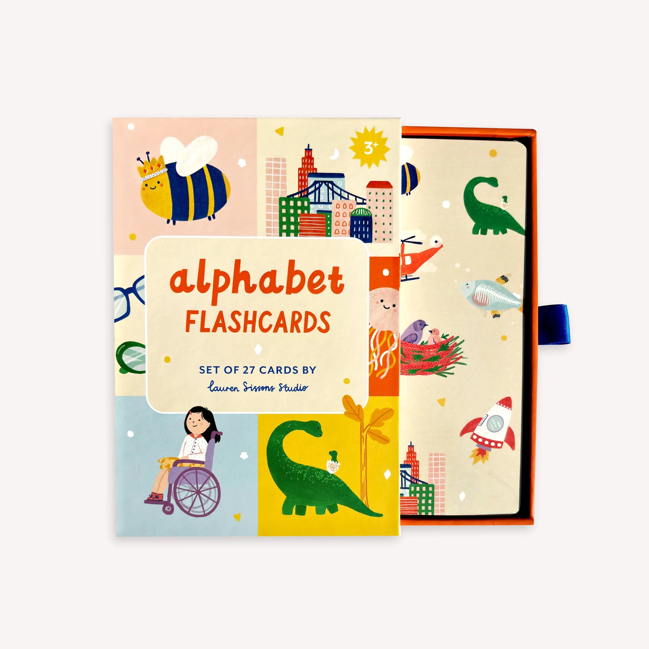 Set of alphabet flashcards with colorful illustrations on a white background
