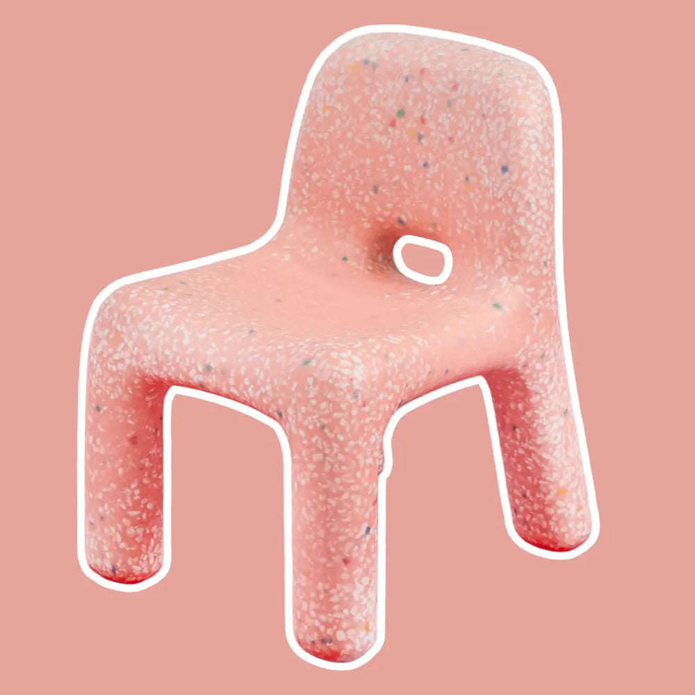 Pink textured Confetti Kids chair on a pink background