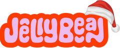 Jellybean logo with a Santa hat on a white background