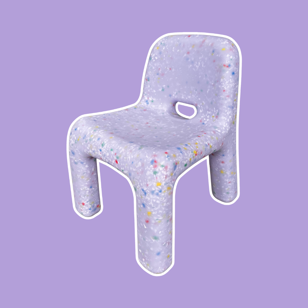 Children's chair with a speckled pattern on a purple background
