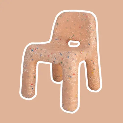 Peach Confetti Chair with a speckled pattern on a beige background