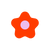 Red flower-shaped object with a purple center on a white background