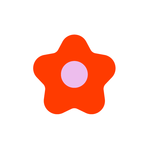 Red flower-shaped object with a purple center on a white background