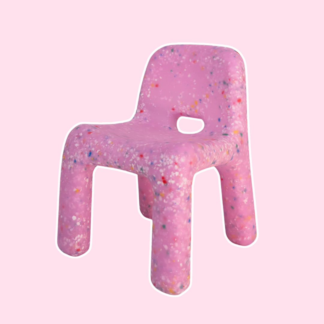Pink textured chair-shaped object on a pink background