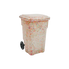 Decorative trash bin with colorful speckled pattern on a white background