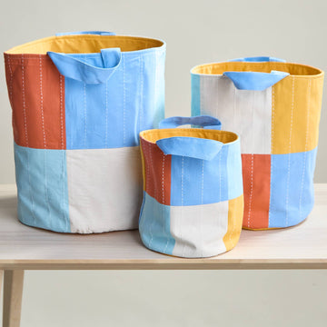 Checkered Fabric Storage Bin - Handcrafted - Jellybean Interiors