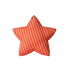 Star-shaped pillow with red and orange striped pattern on a white background