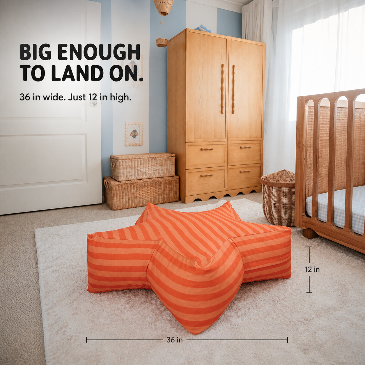 SuperStar Crash Pad size shown as 36 inches wide and 12 inches high