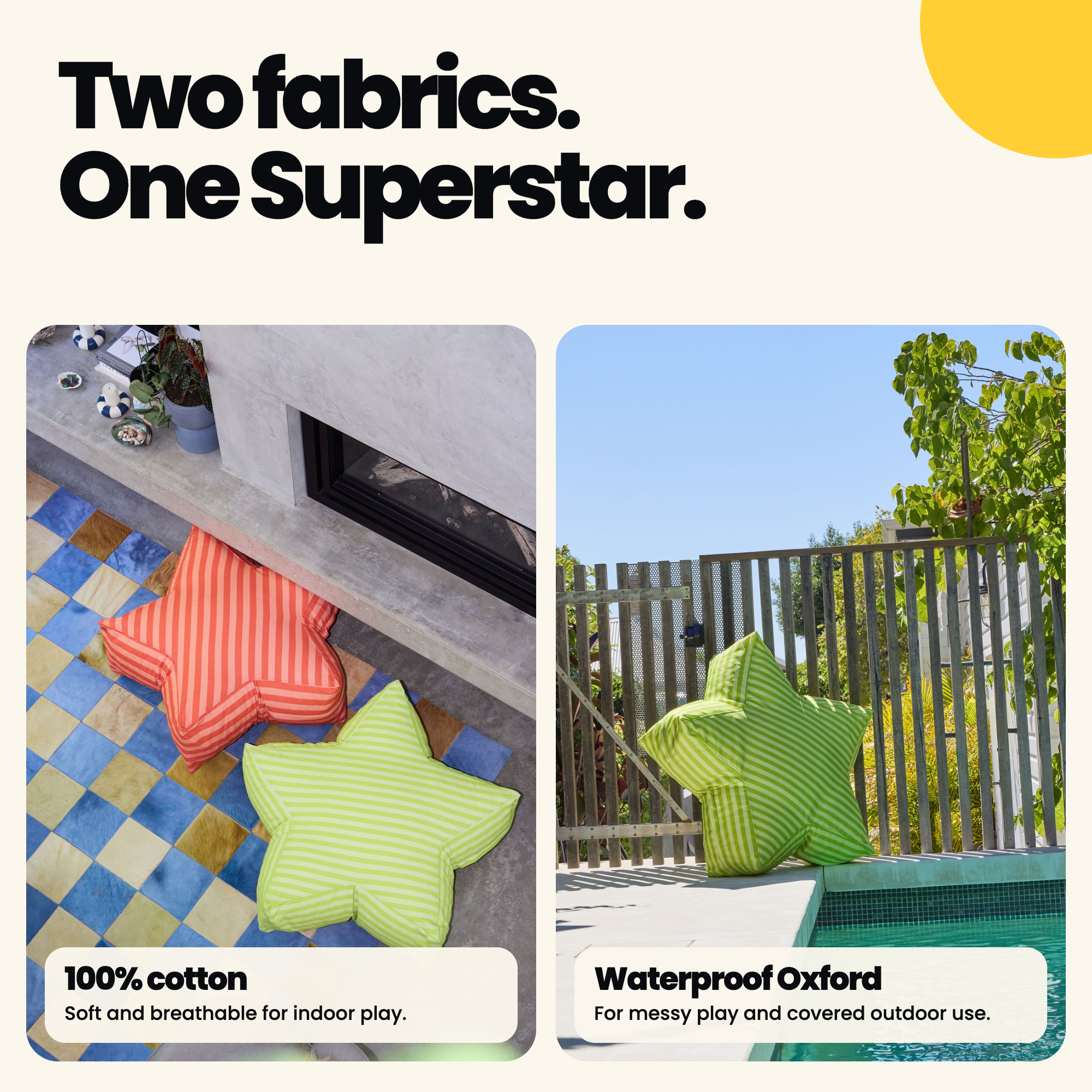 Cotton and waterproof Oxford SuperStar covers shown side by side