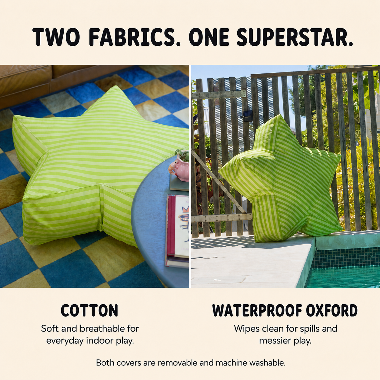 Cotton and waterproof Oxford SuperStar covers compared side by side